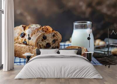 Homemade Raisin bread closeup view Wall mural