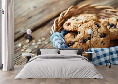 Homemade raisin cookies closeup view Wall mural