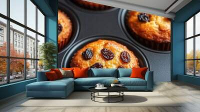 Homemade Raisin cupcake closeup view Wall mural