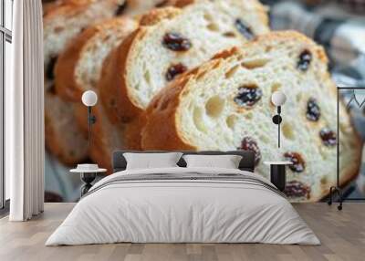 Homemade sliced Raisin bread closeup view Wall mural