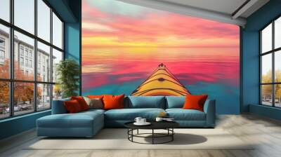 Kayak boat in tropical sea water with colorful reflections at sunset Wall mural