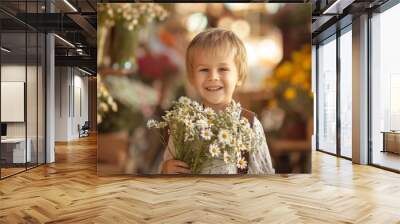 Little child with flowers in Spring Wall mural