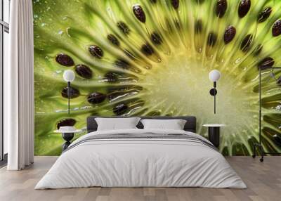 Macro closeup view of sliced fresh kiwi fruit with beautiful texture pattern Wall mural