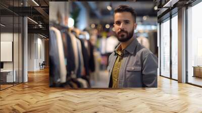 Portrait of a smiling male shopping assistant in store Wall mural