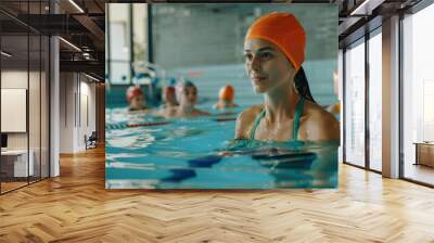 Portrait of people having group aqua training class in gym Wall mural