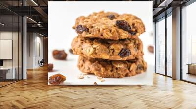 Raisin cookies closeup view isolated over white background Wall mural