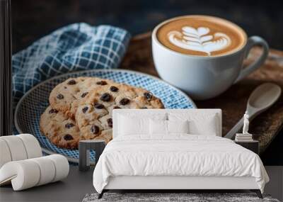 Raisin cookies with coffee on table Wall mural