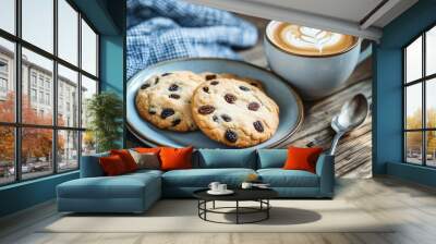 Raisin cookies with coffee on table Wall mural