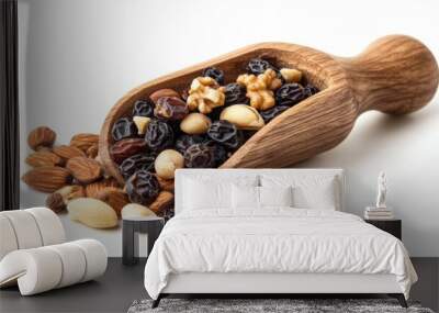 Raisin grain in wooden scoop spoon closeup view Wall mural