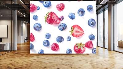 Repetitive background of blueberry and strawberry Wall mural