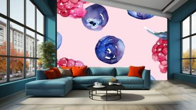 Repetitive background of blueberry and strawberry Wall mural