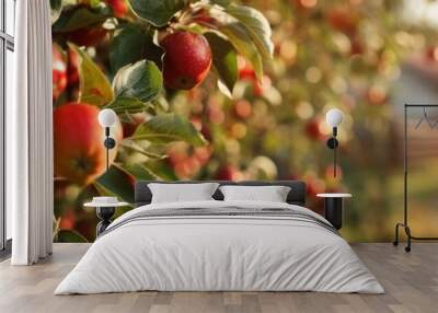 Ripe beautiful apple fruit on tree Wall mural