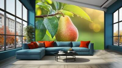 Ripe pear fruit growing on tree Wall mural