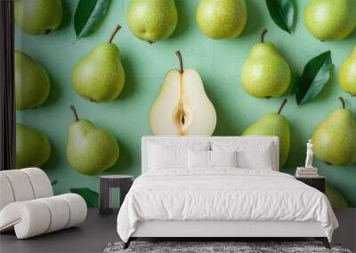 Seamless background of fresh green pear Wall mural