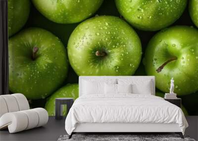 Seamless background of fresh ripe green apple Wall mural