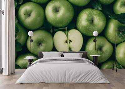 Seamless background of fresh ripe green apple Wall mural