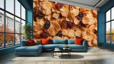 Seamless background of raisin grain and cereal closeup view Wall mural