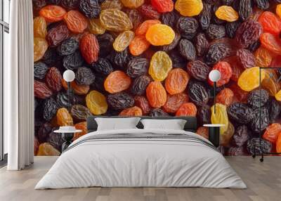 Seamless background of raisin grain various colors closeup view Wall mural