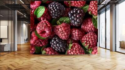 Seamless background of raspberry fruit and various berries Wall mural