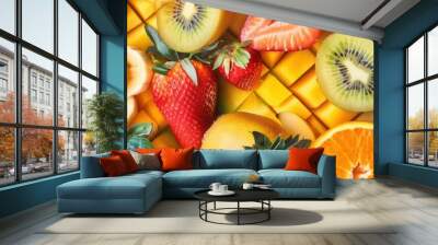 Seamless background of summer seasonal tropical fruits Wall mural