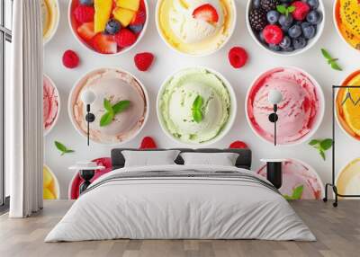 Seamless background of various flavor tasty cup ice cream. Wall mural