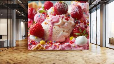 Seamless closeup view of tasty fruit ice cream. Wall mural