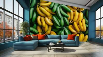 Seamless pattern background of fresh banana fruit yellow golden and green Wall mural