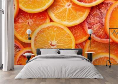 Seamless repetitive background pattern of red blood orange fruit slice Wall mural