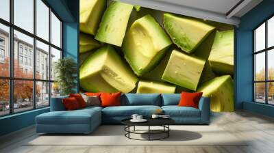 Seamless repetitive pattern background of fresh avocado fruit chop cube Wall mural