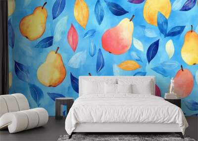 Seamless repetitive pattern background of fresh pear for fabric design Wall mural