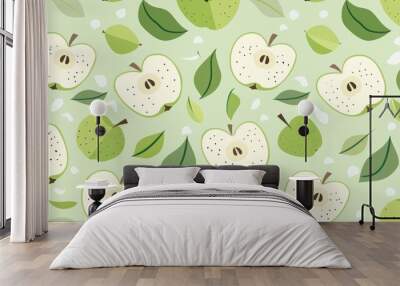 Seamless repetitive pattern background of fresh ripe apple for fabric design Wall mural