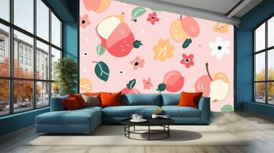 Seamless repetitive pattern background of fresh ripe apple for fabric design Wall mural