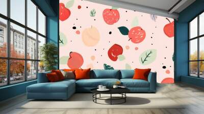 Seamless repetitive pattern background of fresh ripe apple for fabric design Wall mural