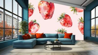 Seamless repetitive pattern background of strawberry fruit Wall mural