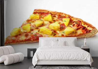 slice of fresh pineapple pizza isolated closeup view Wall mural