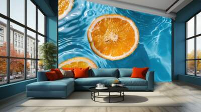 Sliceed fresh orange fruit in water Wall mural