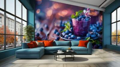 Summer drink with blueberry fruit Wall mural