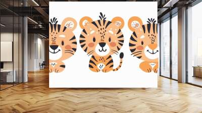 Tiger. Flat vector illustration of cute animal. Baby nursery art. Wall mural