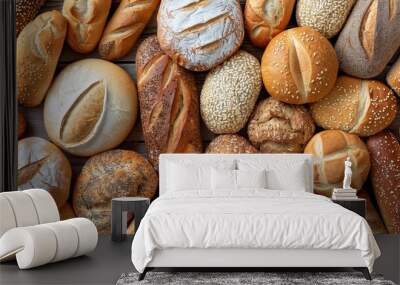 Top view of fresh bakery bread background. Wall mural