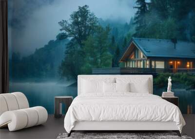 Vacation house with scenic lake view Wall mural