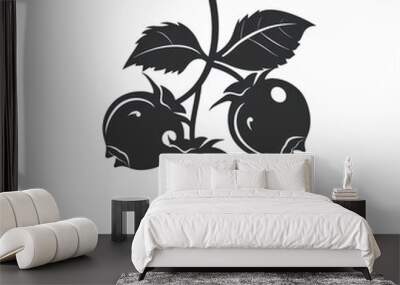 Vector illustration drawing of blueberry fruit over white background Wall mural