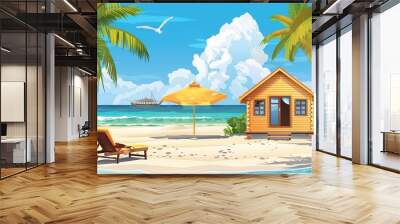 Vector illustration of beautiful scenic landscape of tropical sea beach. Wall mural