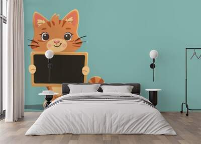 Vector illustration of cute cat holding a message board Wall mural