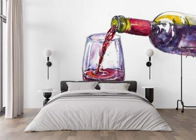 Wine bottle pouring wine into a glass Wall mural