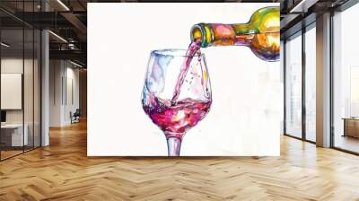 Wine bottle pouring wine into a glass Wall mural