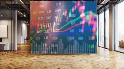 Finance and banking on digital stock market financial exchange and Trading graph Double exposure city on the background Wall mural