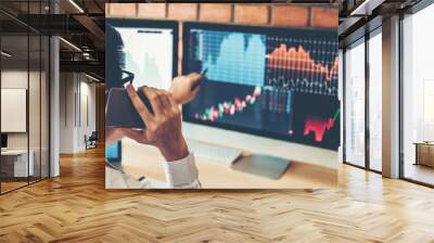 Investment stock market  Entrepreneur Business Man discussing and analysis graph stock market trading,stock chart concept Wall mural