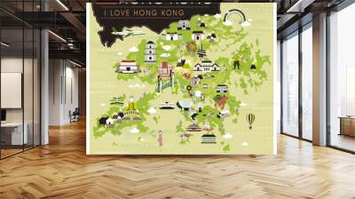 Hong Kong travel map Wall mural