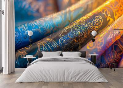 Textured pattern of traditional Asian fabric, beautiful and colorful material design Wall mural