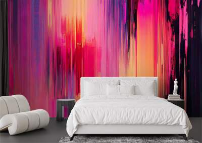 Color glitch overlay digital noise abstract glitch on dark black Wall mural